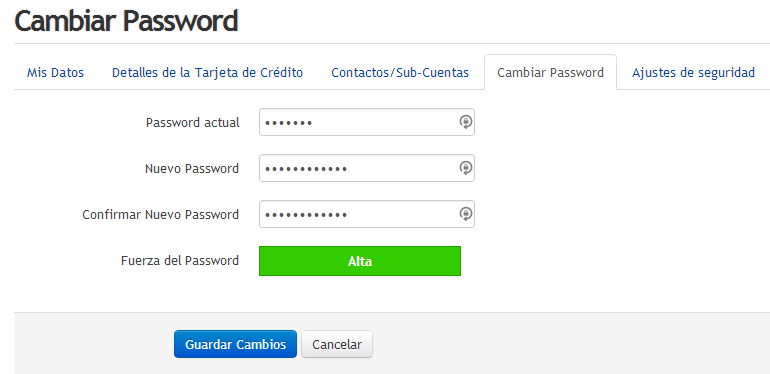 Cambiar password