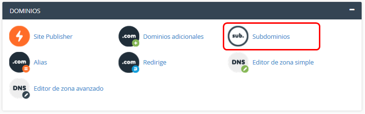 Elige la opción Subdominios