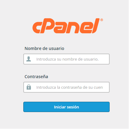 Pantalla de login de cPanel